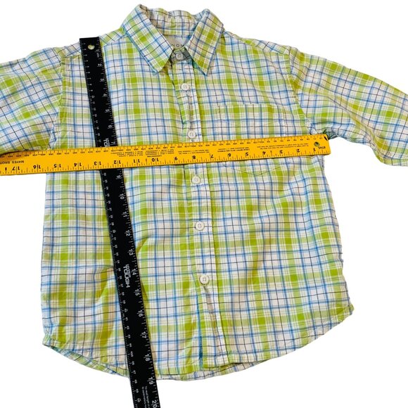 Sonoma Lifestyle Boys Plaid Long Sleeve Shirt M 5/6 100% Cotton Green & Blue - Picture 3 of 7